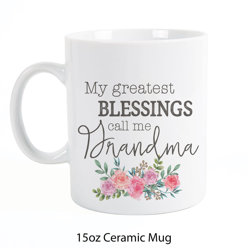 Greatest Blessings Call Me Grandma Floral Pink 15 ounce Porcelain Ceramic Mug