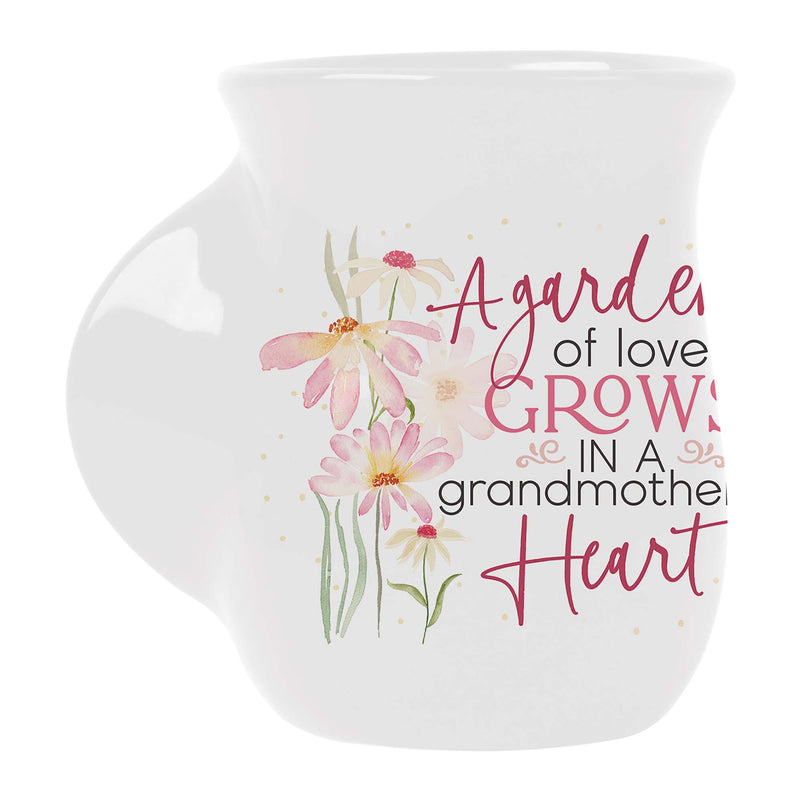 Garden Grandmothers Heart White 16 ounce Porcelain Ceramic Handwarmer Mug