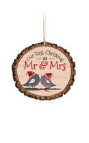 Our First Christmas As Mr. And Mrs. Birds Rustic Bark Look Wood Christmas Ornament