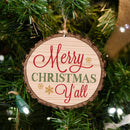 P. Graham Dunn Merry Christmas Yall Snowflakes Rustic Bark Look Wood Christmas Ornament