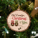 P. Graham Dunn Owl I Want for Christmas is You Rustic Bark Look Wood Christmas Ornament