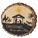 P. Graham Dunn O Come Let Us Adore Him Nativity Scene Wood Tree Bark 4 inch Christmas Tree Ornament