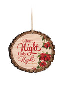 P. Graham Dunn Silent Night Holy Night Poinsetta Rustic Bark Look Wood Christmas Ornament