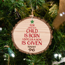 Unto Us a Child is Born Luke 2:11 Wood Tree Bark 4 inch Christmas Tree Ornament, Multicolor, 3.5 x 3.75