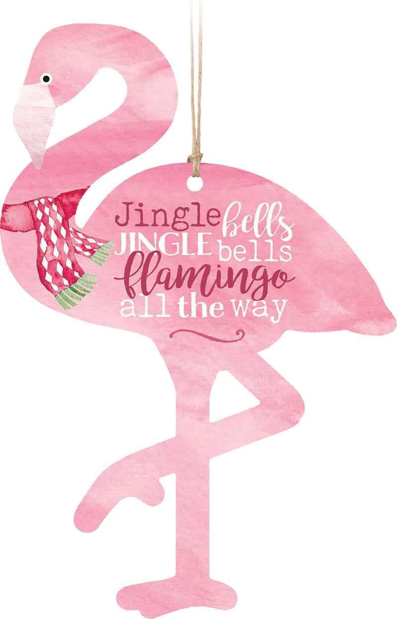 P. Graham Dunn Jingle Bells Flamingo All The Way Pretty Pink 4.5 x 3 Wood Figurine Ornament
