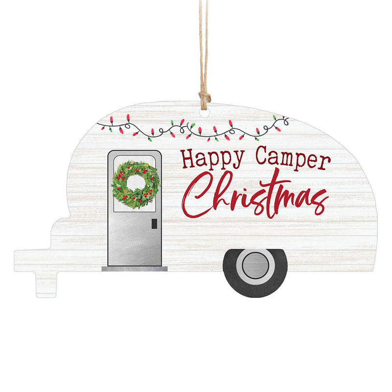 Happy Camper Christmas White 5 x 2.7 Wood Christmas Hanging Figurine Ornament