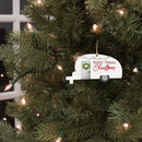 Happy Camper Christmas White 5 x 2.7 Wood Christmas Hanging Figurine Ornament