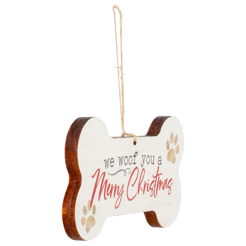 P. Graham Dunn We Woof You A Merry Christmas Bone White 5.2 x 2.7 Wood Christmas Ornament