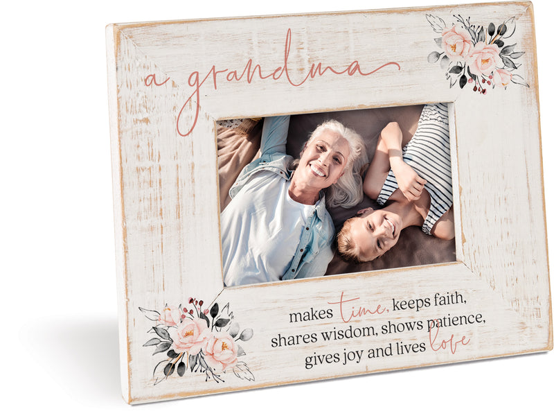 P. Graham Dunn Grandma Lives Love Floral Pink 9.875 x 7.75 Pine Wood Tabletop Photo Frame