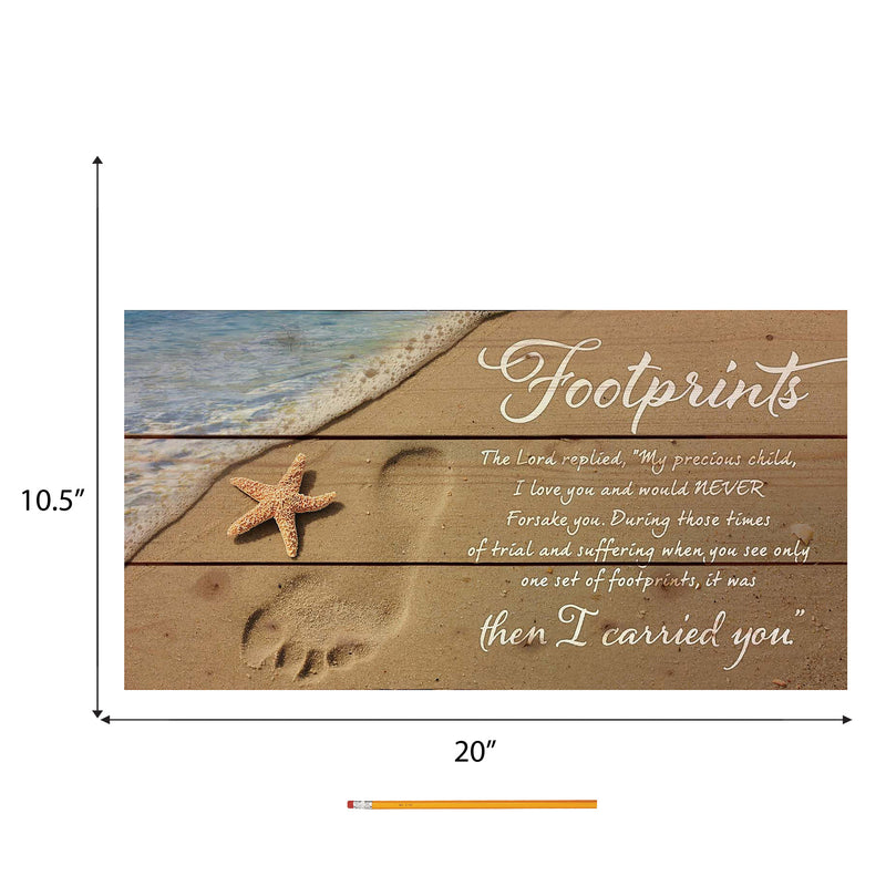 P. Graham Dunn Footprints in The Sand Beach Scene 11 x 20 Wood Pallet Wall Art Sign Plaque