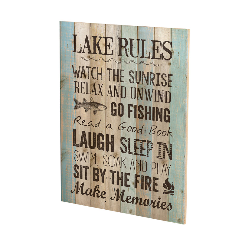 P. Graham Dunn Lake Rules Relax Unwind Fishing Memories 16 x 12 inch Pine Wood Plank Wall Sign Plaque