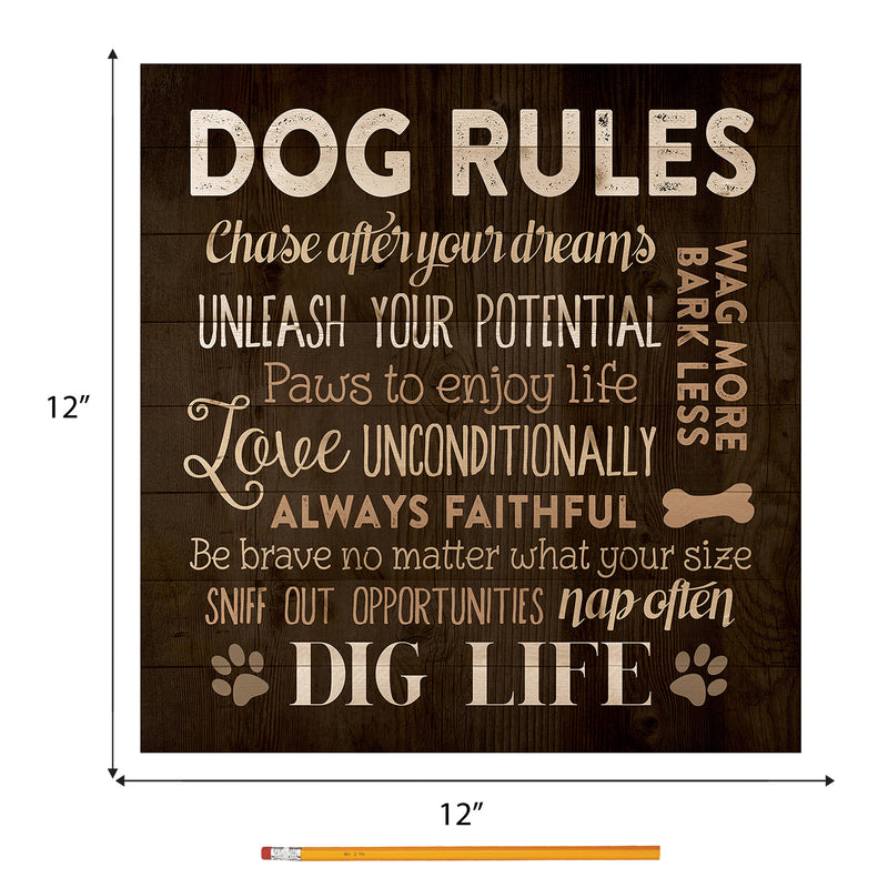 P. Graham Dunn Dog Rules Paw Prints 12 x 12 Wood Pallet Design Wall Art Sign Plaque