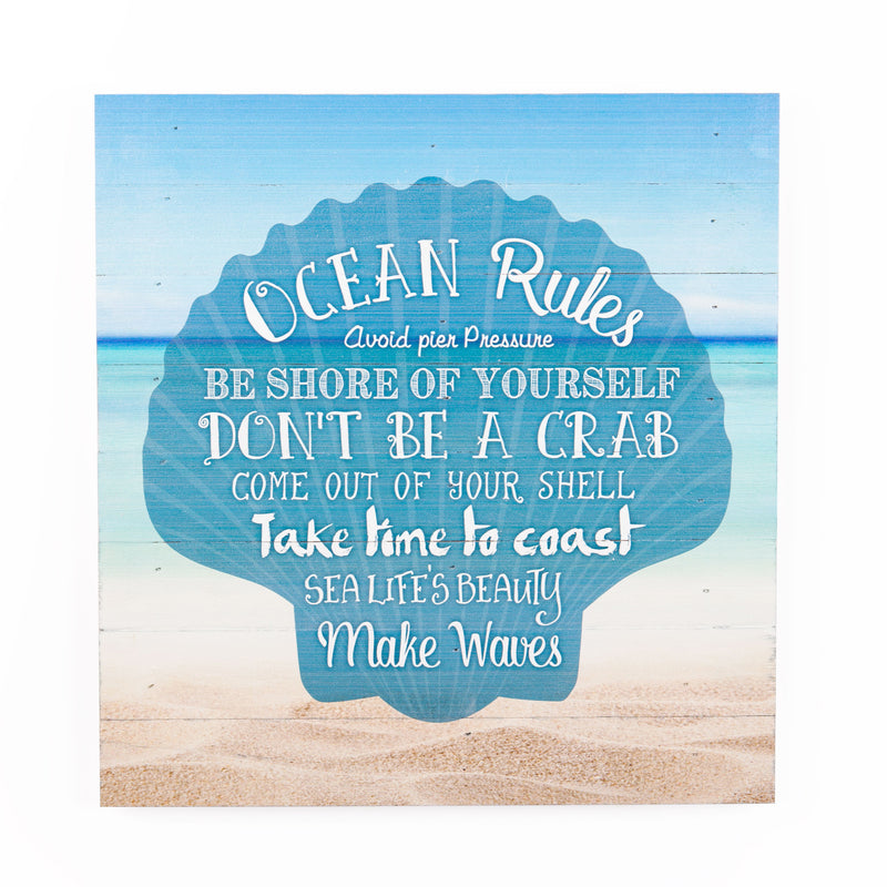 Ocean Rules Seashell Beach Design 12 x 12 Wood Pallet Design Wall Art Sign Plaque