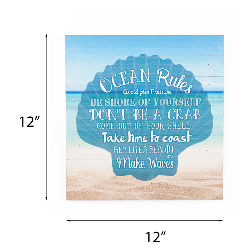 Ocean Rules Seashell Beach Design 12 x 12 Wood Pallet Design Wall Art Sign Plaque
