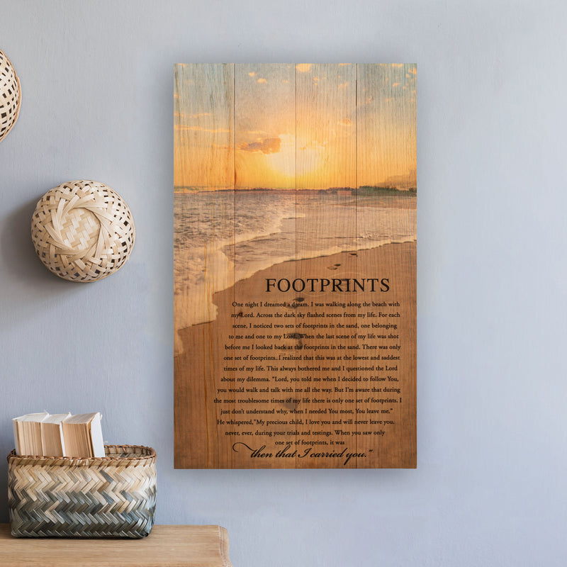P. Graham Dunn Footprints in The Sand Beach Scene 24 x 14 Wood Pallet Design Wall Art Sign Plaque