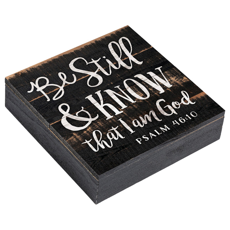 P. Graham Dunn Be Still and Know I am God Black Distressed 7 x 7 Inch Solid Pine Wood Boxed Pallet Wall Plaque Sign