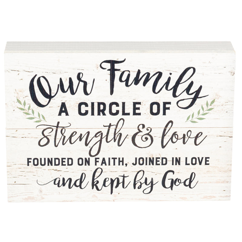 P. Graham Dunn Our Family Strength Love Faith White Wash 10 x 7 Inch Solid Pine Wood Boxed Pallet Wall Plaque Sign