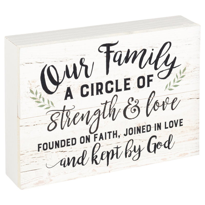 P. Graham Dunn Our Family Strength Love Faith White Wash 10 x 7 Inch Solid Pine Wood Boxed Pallet Wall Plaque Sign