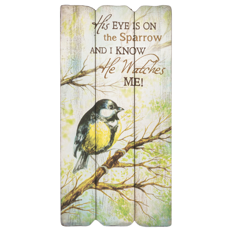 P. Graham Dunn His Eye is On The Sparrow 12 x 6 Small Fence Post Wood Look Decorative Sign Plaque