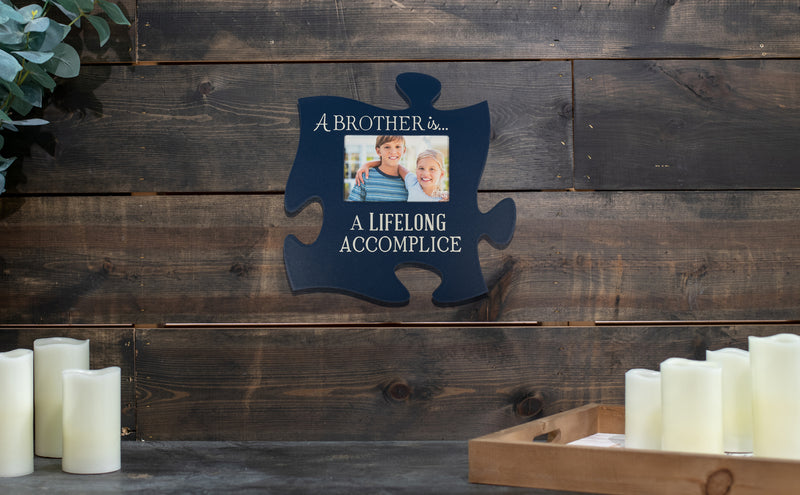 P. Graham Dunn A Brother is a Lifelong Accomplice Blue 12 x 12 Wall Hanging Wood Puzzle Piece Photo Frame