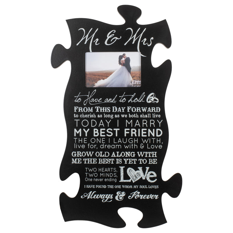 P. Graham Dunn Mr & Mrs Always & Forever 4x6 Photo Frame 22 x 13 Wood Wall Art Puzzle Piece Plaque Frame
