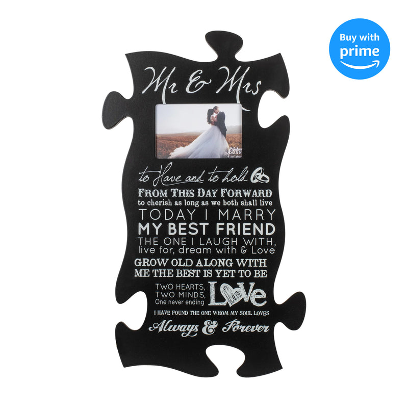 P. Graham Dunn Mr & Mrs Always & Forever 4x6 Photo Frame 22 x 13 Wood Wall Art Puzzle Piece Plaque Frame
