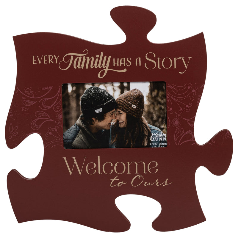 P. Graham Dunn Every Family Has a Story Red Paisley 12 x 12 Wall Hanging Wood Puzzle Piece Photo Frame