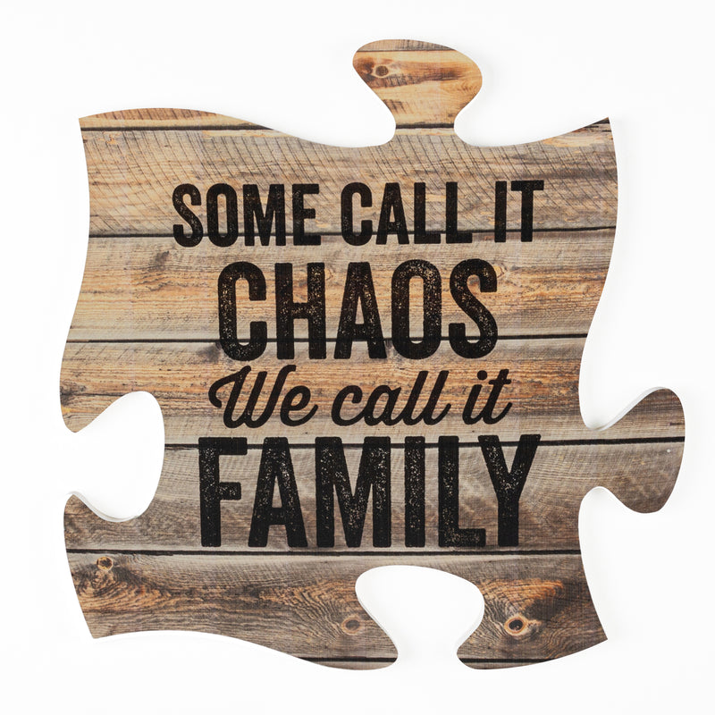 P. Graham Dunn Chaos We Call It Family on Distressed Wood Look 12 x 12 Wall Hanging Puzzle Piece Plaque