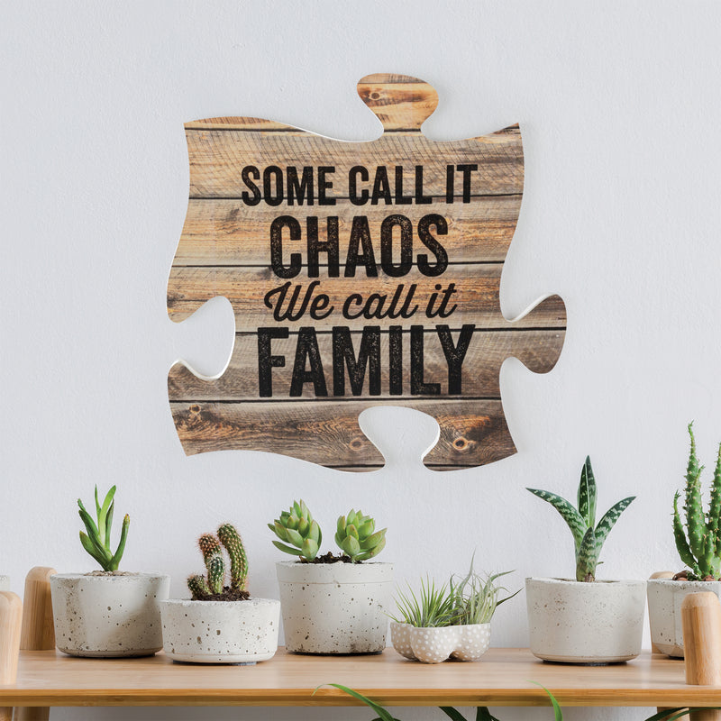 P. Graham Dunn Chaos We Call It Family on Distressed Wood Look 12 x 12 Wall Hanging Puzzle Piece Plaque
