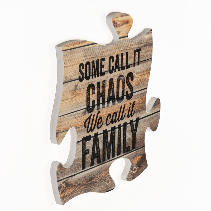 P. Graham Dunn Chaos We Call It Family on Distressed Wood Look 12 x 12 Wall Hanging Puzzle Piece Plaque