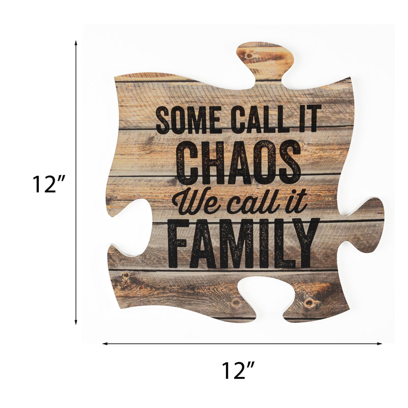 P. Graham Dunn Chaos We Call It Family on Distressed Wood Look 12 x 12 Wall Hanging Puzzle Piece Plaque