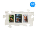 P. Graham Dunn White Crackled Wood Look Three Photo 13 x 22 inch Wood Puzzle Piece Wall Sign Frame Plaque