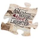 P. Graham Dunn Bless This House with Love & Laughter Distressed 12 x 12 Wood Wall Art Puzzle Piece Plaque