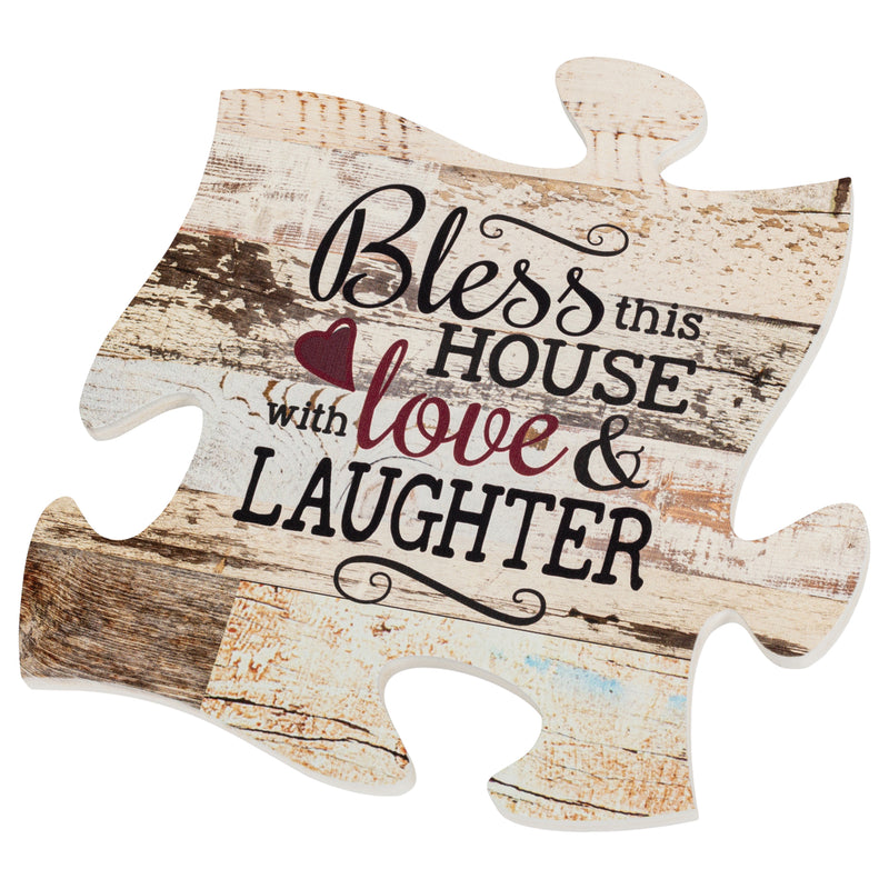 P. Graham Dunn Bless This House with Love & Laughter Distressed 12 x 12 Wood Wall Art Puzzle Piece Plaque