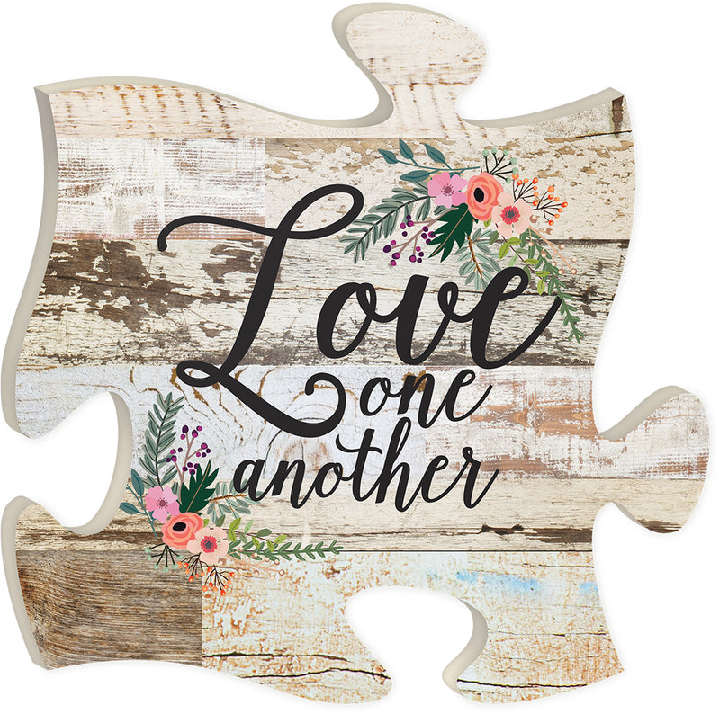 P. Graham Dunn Love One Another Crackled Paint 12 x 12 Wood Wall Art Puzzle Piece Plaque