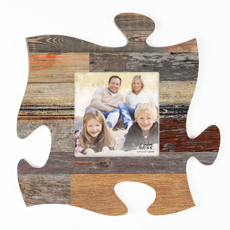 P. Graham Dunn Neutral Multicolor Distressed Wood Look 12 x 12 Wall Hanging Wood Puzzle Piece Photo Frame