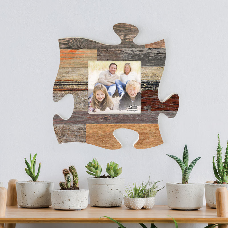 P. Graham Dunn Neutral Multicolor Distressed Wood Look 12 x 12 Wall Hanging Wood Puzzle Piece Photo Frame
