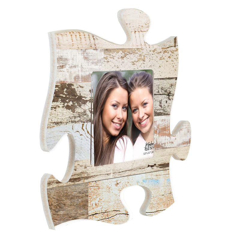P. Graham Dunn White Multicolor Distressed Wood Look 12 x 12 Wall Hanging Wood Puzzle Piece Photo Frame