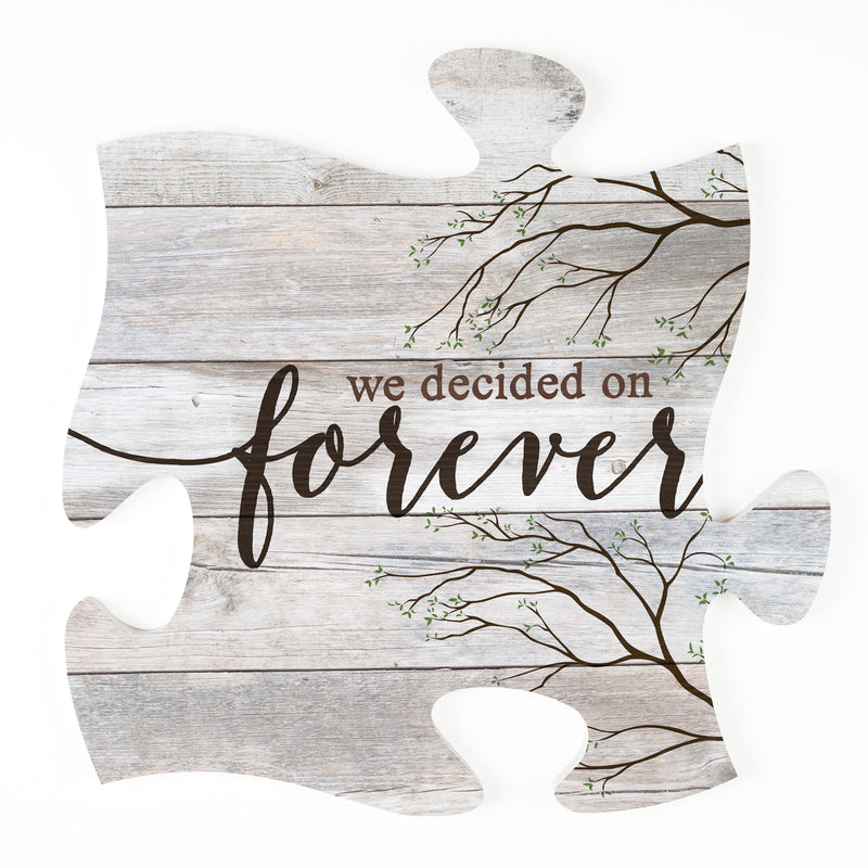 P. Graham Dunn We Decided On Forever Branches Distressed Wood Look 12 x 12 Inch Wood Puzzle Piece Wall Plaque