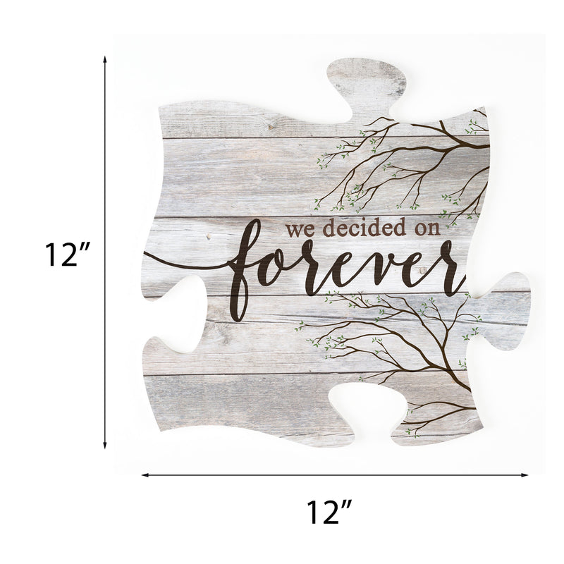 P. Graham Dunn We Decided On Forever Branches Distressed Wood Look 12 x 12 Inch Wood Puzzle Piece Wall Plaque