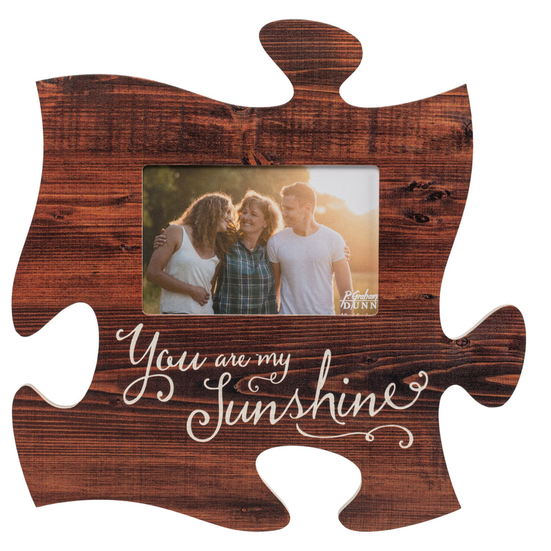 P. Graham Dunn You are My Sunshine Brown Distressed Wood Look 4 x 6 Wood Puzzle Wall Plaque Photo Frame