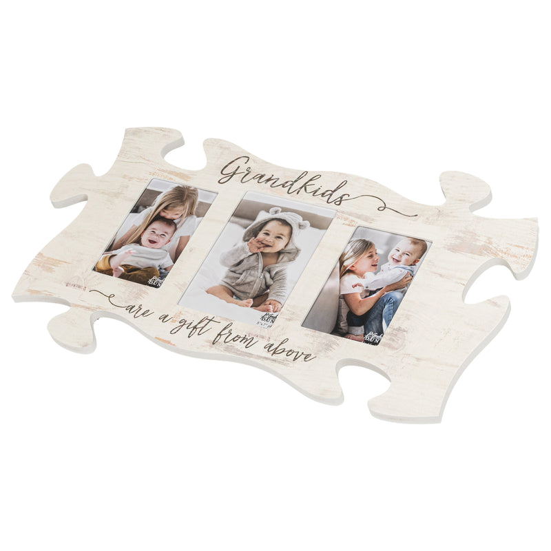 P. Graham Dunn Grandkids are A Gift from Above White Wash 22 x 13 Inch Wood Puzzle Wall Plaque Photo Frame