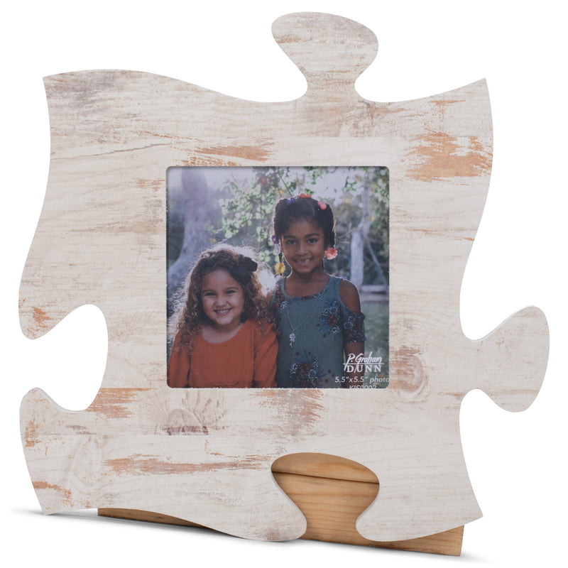 P. Graham Dunn Weathered White Wash 12 x 12 Wood Puzzle Wall Plaque Photo Frame