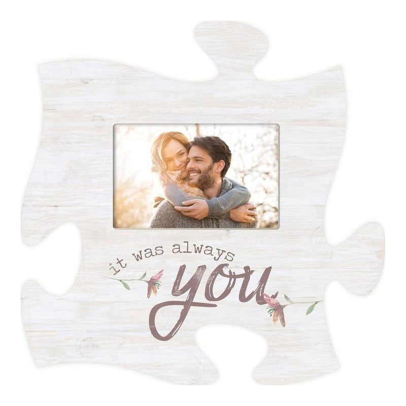 P. Graham Dunn It was Always You Floral White 12 x 12 Wood Puzzle Piece Wall Photo Frame