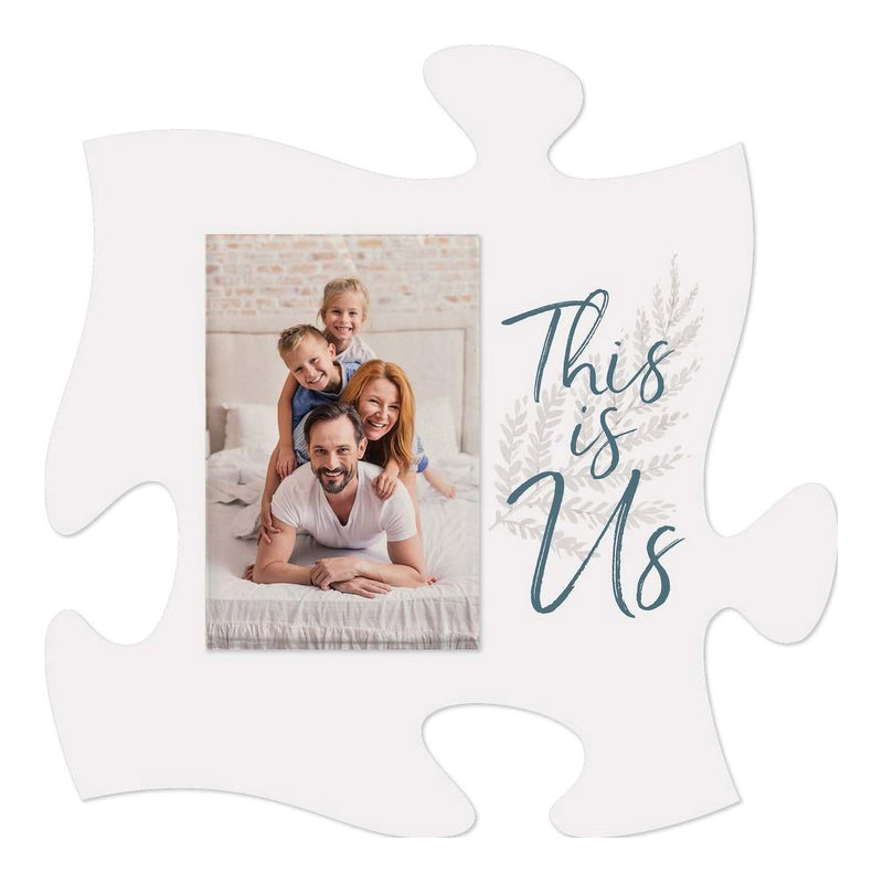 P. Graham Dunn This is Us Leaf Pattern White 6 x 6 Wood Mini Puzzle Piece Wall Photo Frame