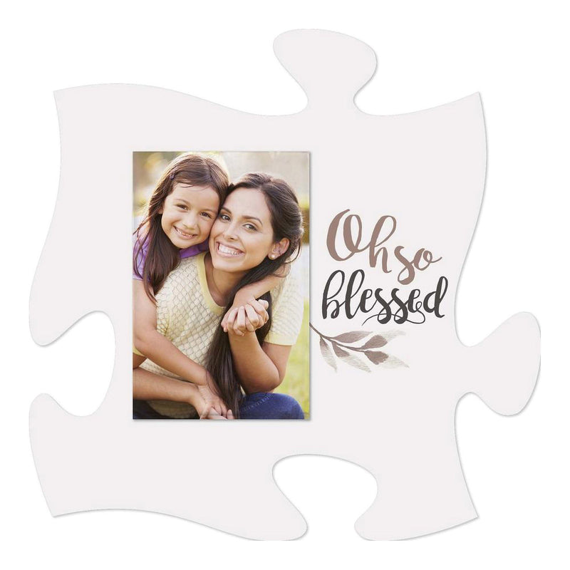 P. Graham Dunn Oh So Blessed Leaf White 6 x 6 Wood Mini Puzzle Piece Wall Photo Frame