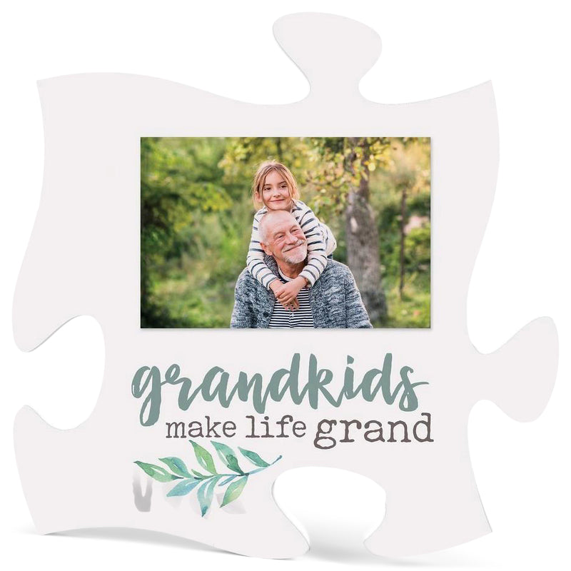 P. Graham Dunn Grandkids Make Life Grand White 6 x 6 Wood Mini Puzzle Piece Wall Photo Frame