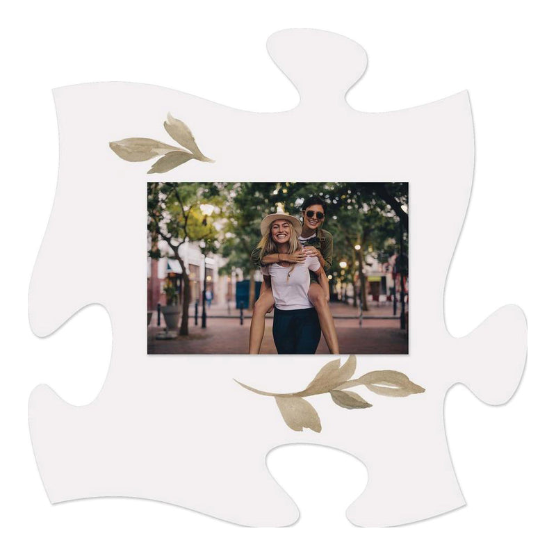 P. Graham Dunn Leaves Pattern Tan and White 6 x 6 Wood Mini Puzzle Piece Wall Photo Frame