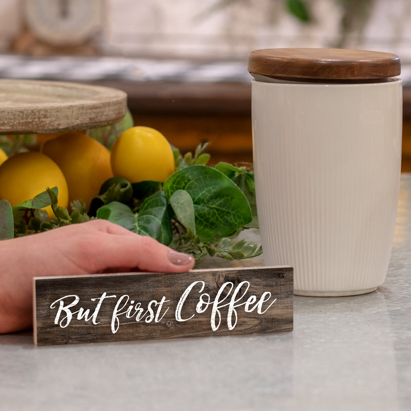 P. Graham Dunn But First Coffee Script Design Distressed 6 x 1.5 Miniature Pine Wood Tabletop Sign Plaque
