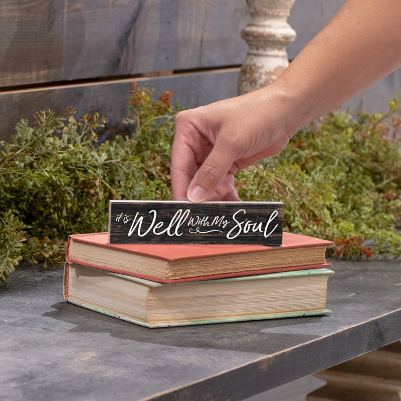 P. Graham Dunn It is Well with My Soul Script Design Distressed 6 x 1.5 Mini Pine Wood Tabletop Sign Plaque